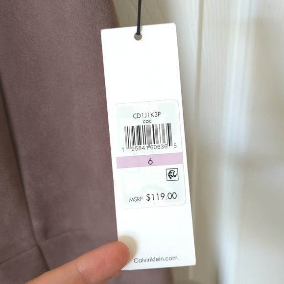 Calvin Klein Faux Suede Round Neck Short Sleeve Pleated A-Line Mini Dress Gray 6 - Picture 6 of 13